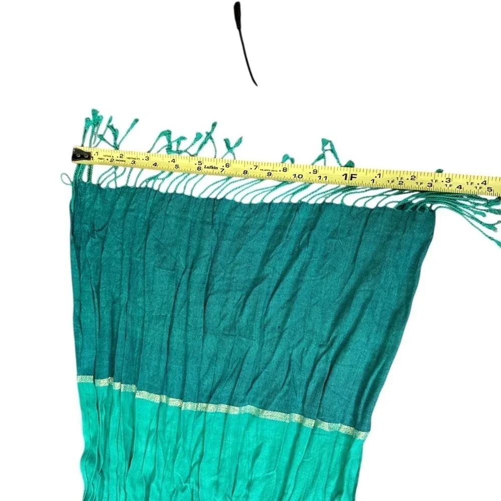 Anne Klein Teal Turquoise Lightweight Scarf with Metallic Accent Fringe